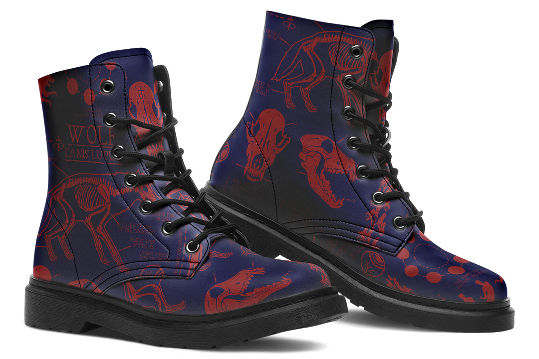 Scarlet Wolf Study Boots - Vegan Leather Doc-Style Boots with Durable Stitched on Soles