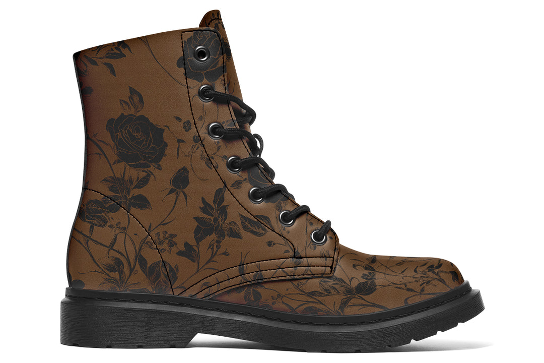 Sepia Rose Romance Boots - Vegan Leather Doc-Style Boots with Durable Stitched on Soles