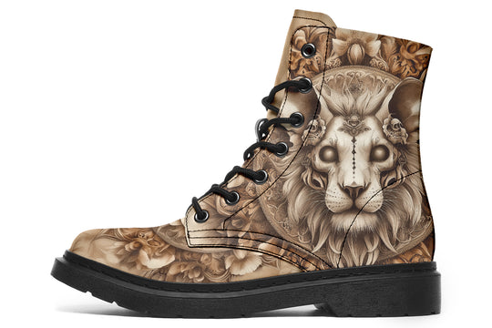 Shadowmane Mandala Boots - Vegan Leather Doc-Style Boots with Durable Stitched on Soles