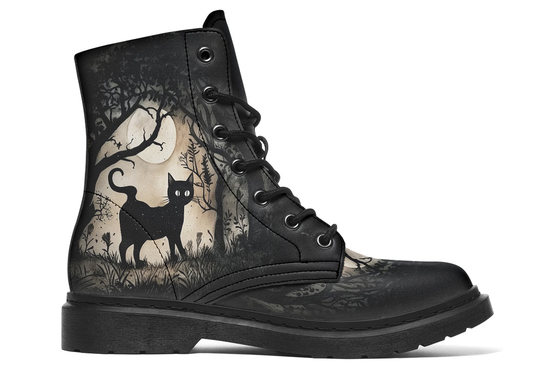 Shadows And Whiskers Boots - Vegan Leather Doc-Style Boots with Durable Stitched on Soles