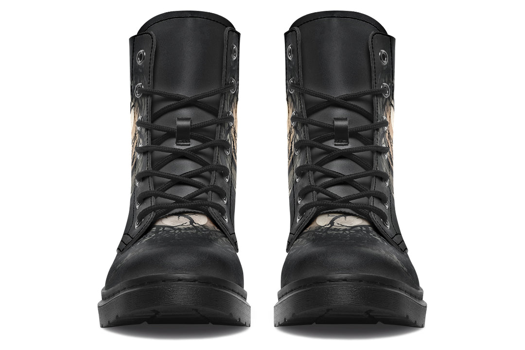 Shadows And Whiskers Boots - Vegan Leather Doc-Style Boots with Durable Stitched on Soles