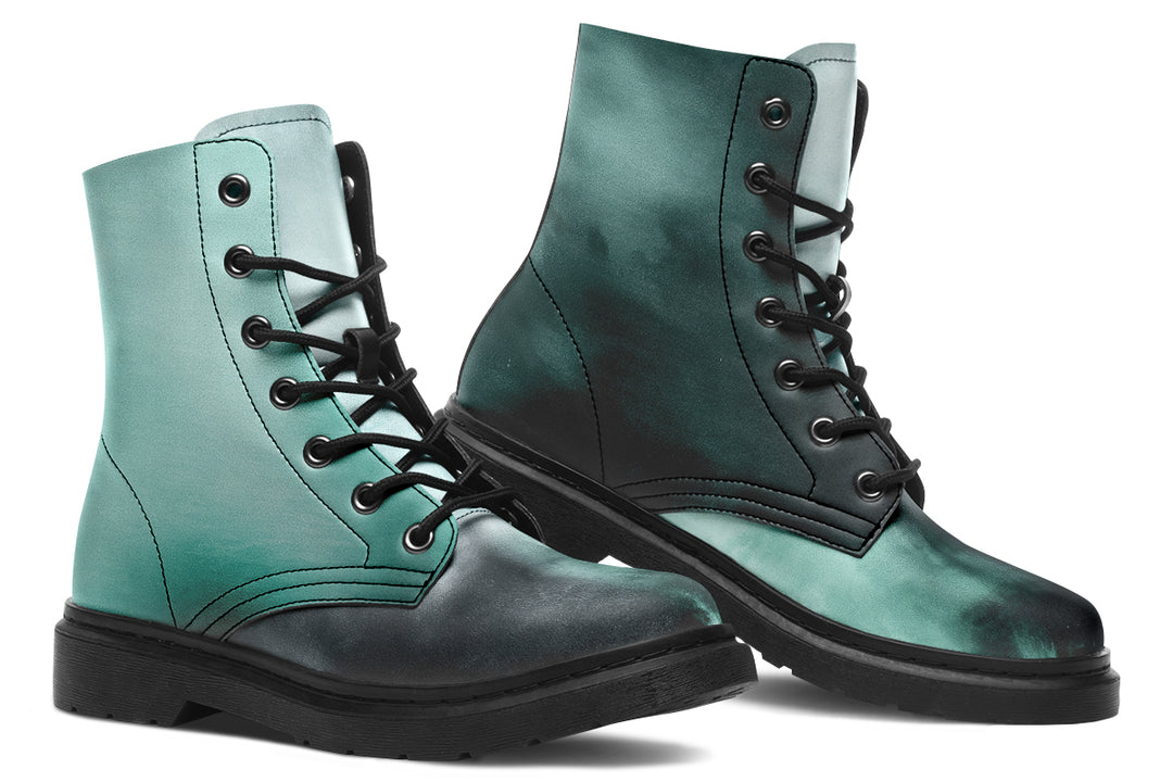 Smoke Emerald Boots - Vegan Leather Doc-Style Boots with Durable Stitched on Soles