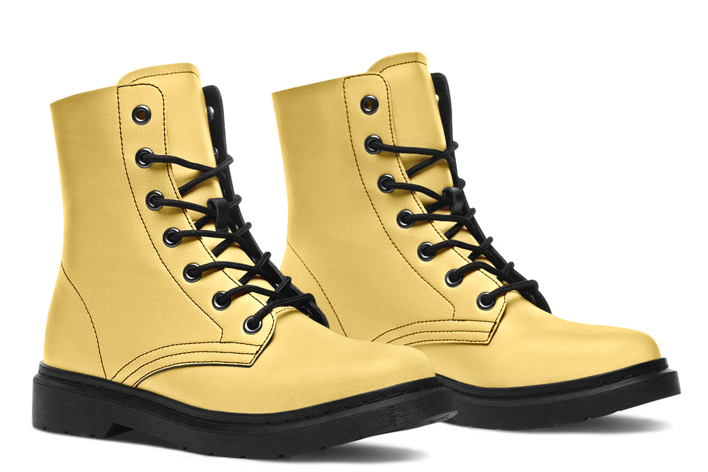 Soft Gold Boots - Vegan Leather Boots Lace-up Ankle Boots Combat Boots Colorful Statement Shoes