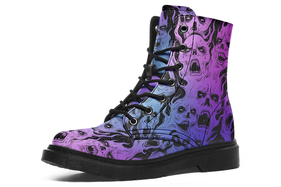 Spectral Torment Boots - Vegan Leather Doc-Style Boots with Durable Stitched on Soles