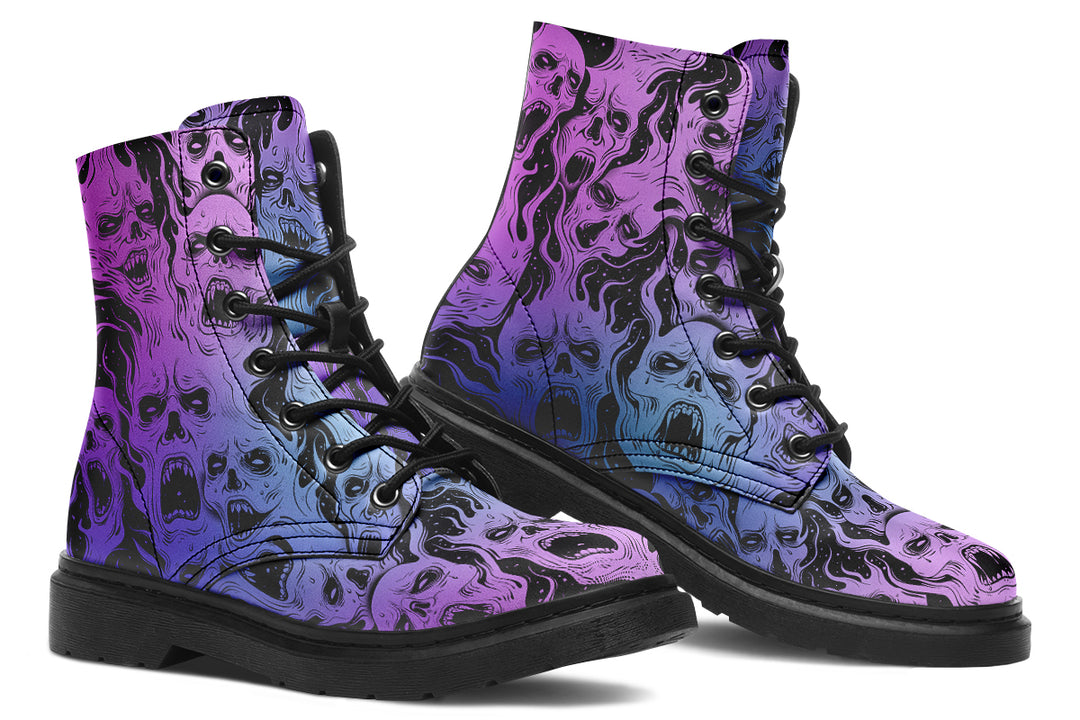 Spectral Torment Boots - Vegan Leather Doc-Style Boots with Durable Stitched on Soles