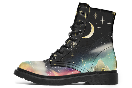 Starlit Wanderer Boots - Vegan Leather Doc-Style Boots with Durable Stitched on Soles