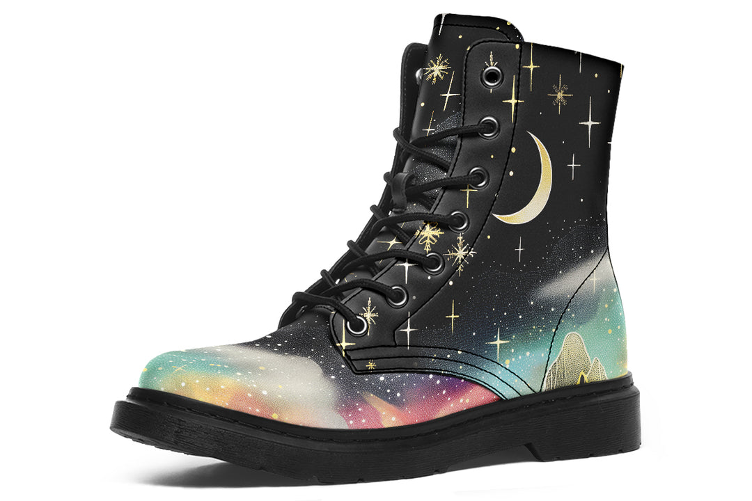 Starlit Wanderer Boots - Vegan Leather Doc-Style Boots with Durable Stitched on Soles