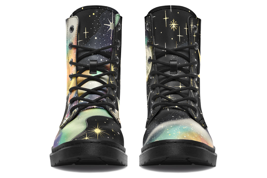 Starlit Wanderer Boots - Vegan Leather Doc-Style Boots with Durable Stitched on Soles