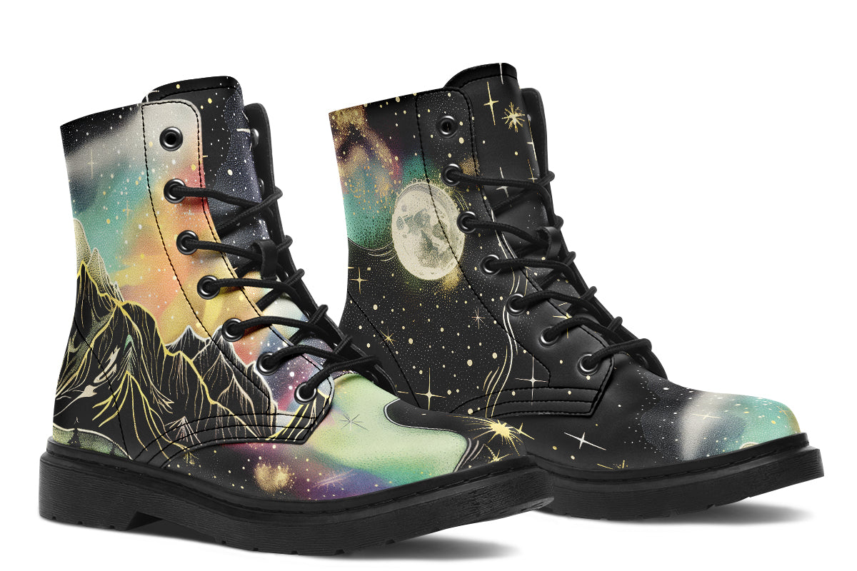 Starlit Wanderer Boots Vegan Leather Doc Style Boots with Durable Stitched on Soles