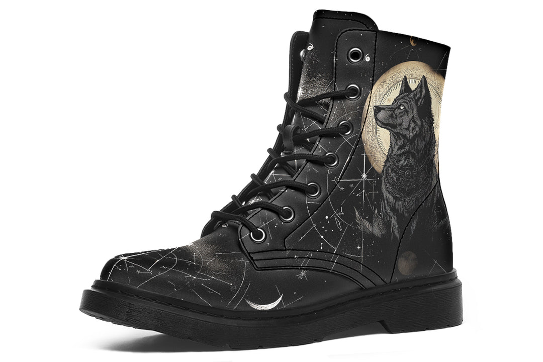 Starlit Wolf Boots - Vegan Leather Doc-Style Boots with Durable Stitched on Soles