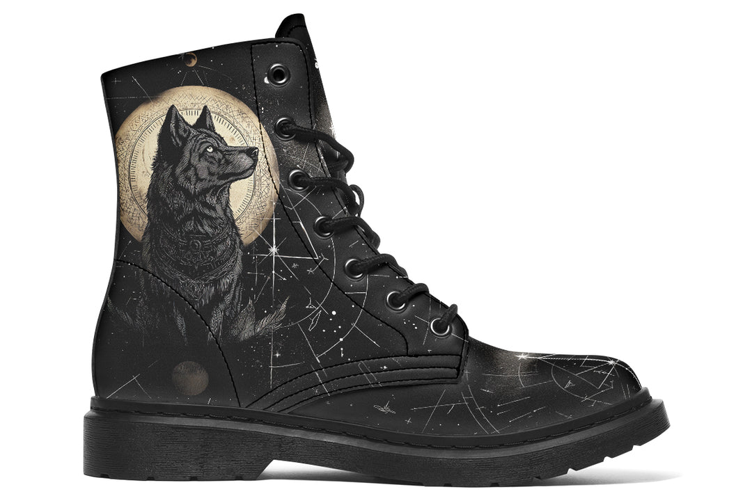 Starlit Wolf Boots - Vegan Leather Doc-Style Boots with Durable Stitched on Soles