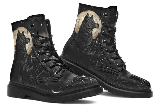 Starlit Wolf Boots - Vegan Leather Doc-Style Boots with Durable Stitched on Soles