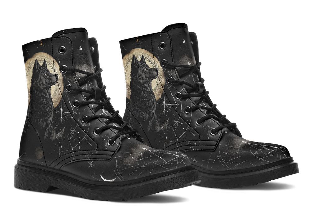 Starlit Wolf Boots - Vegan Leather Doc-Style Boots with Durable Stitched on Soles