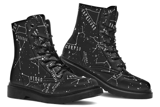Stellar Boots - Galaxy Print Vegan Leather Lace-up Ankle Combat Goth Boots Cruelty-free