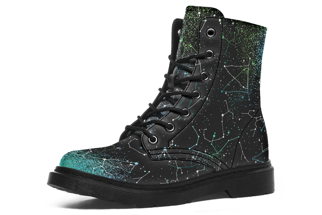 Teal Aurora Boots - Vegan Leather Doc-Style Boots with Durable Stitched on Soles