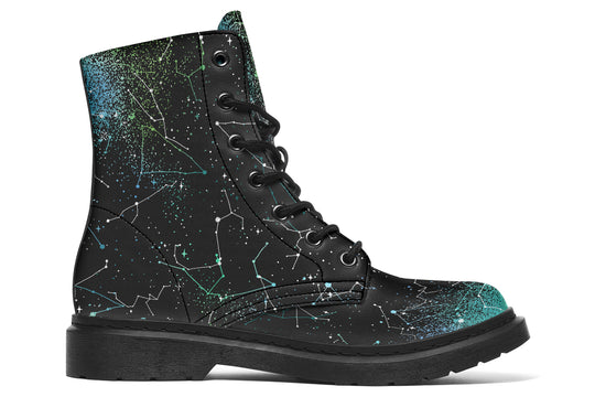 Teal Aurora Boots - Vegan Leather Doc-Style Boots with Durable Stitched on Soles