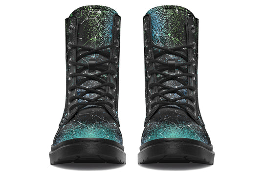 Teal Aurora Boots - Vegan Leather Doc-Style Boots with Durable Stitched on Soles