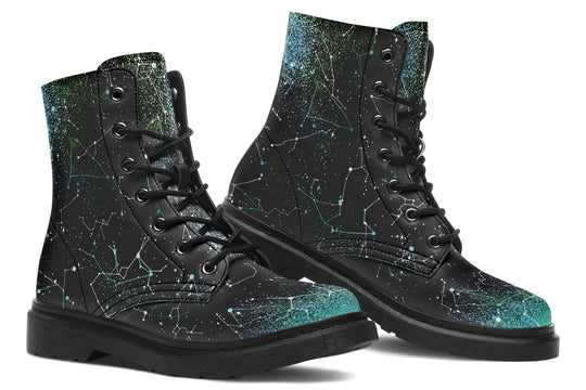 Teal Aurora Boots - Vegan Leather Doc-Style Boots with Durable Stitched on Soles