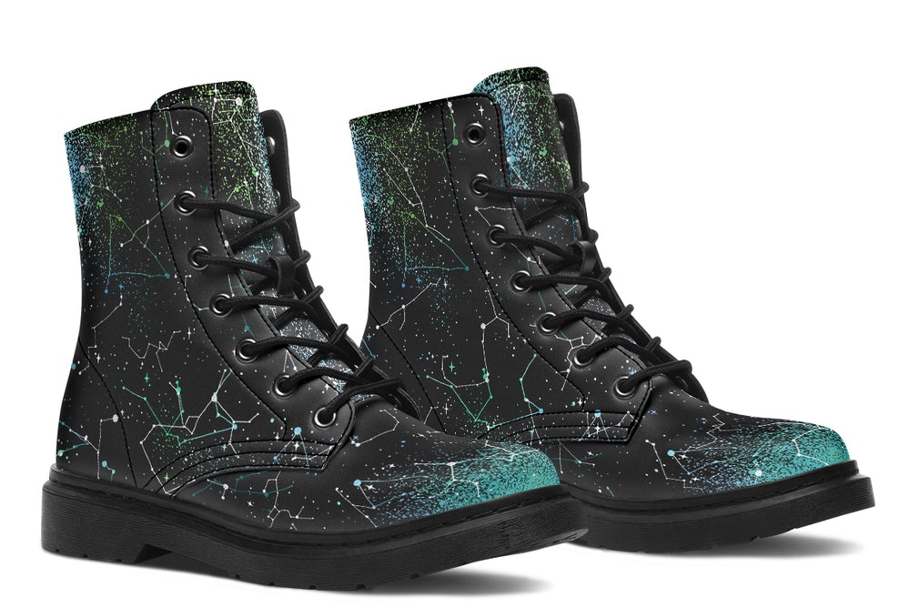 Teal Aurora Boots - Vegan Leather Doc-Style Boots with Durable Stitched on Soles