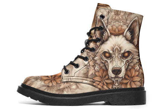 Totemwolf Mandala Boots - Vegan Leather Doc-Style Boots with Durable Stitched on Soles