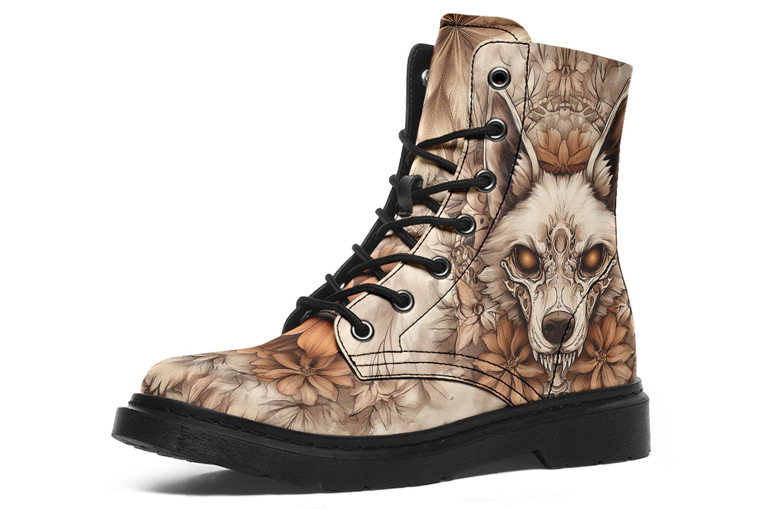 Totemwolf Mandala Boots - Vegan Leather Doc-Style Boots with Durable Stitched on Soles