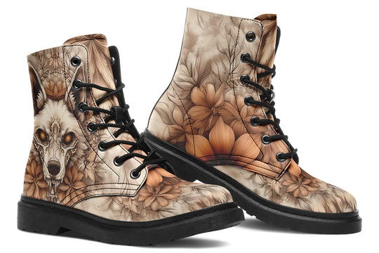 Totemwolf Mandala Boots - Vegan Leather Doc-Style Boots with Durable Stitched on Soles