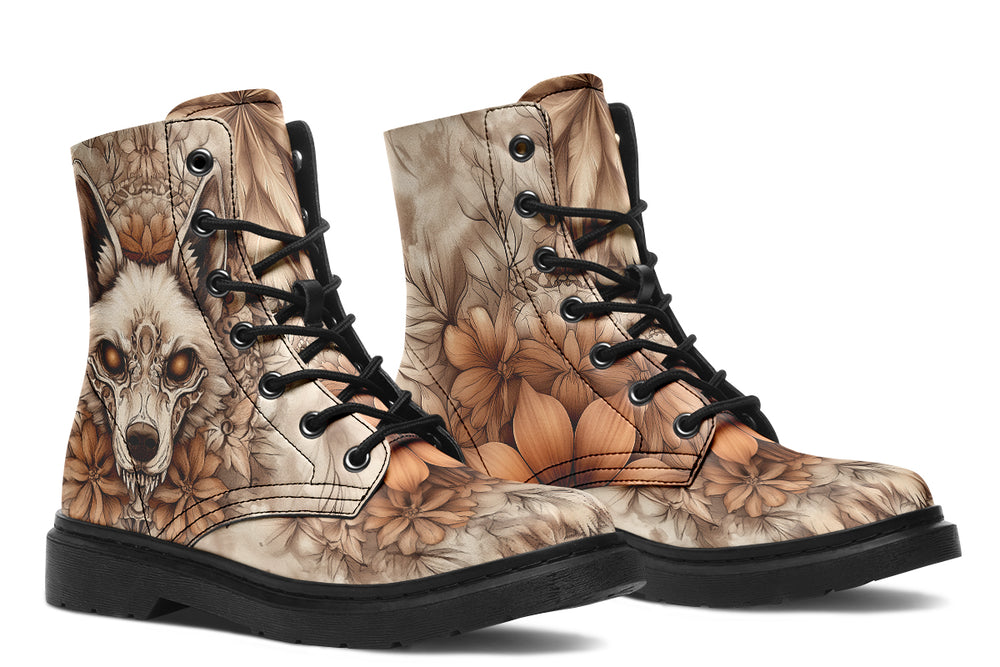 Totemwolf Mandala Boots - Vegan Leather Doc-Style Boots with Durable Stitched on Soles