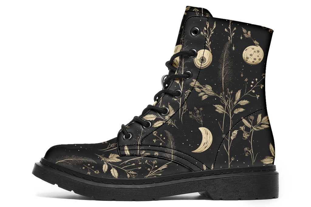 Twilight Garden Boots - Vegan Leather Lace-up Ankle Goth Combat Floral  Print Festival Boots