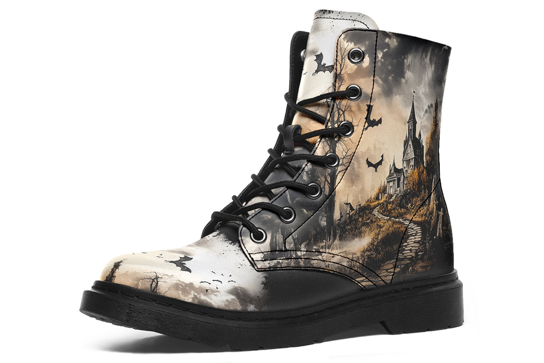 Vampire Mansion Boots - Vegan Leather Doc-Style Boots with Durable Stitched on Soles