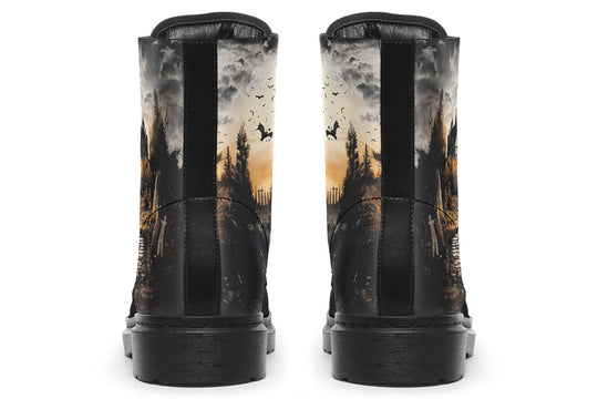 Vampire Mansion Boots - Vegan Leather Doc-Style Boots with Durable Stitched on Soles