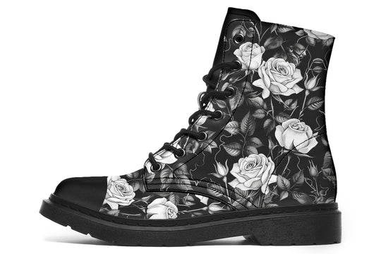 Veil of Roses Boots - Vegan Leather Doc-Style Boots with Durable Stitched on Soles