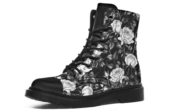 Veil of Roses Boots - Vegan Leather Doc-Style Boots with Durable Stitched on Soles