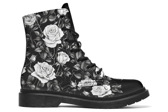 Veil of Roses Boots - Vegan Leather Doc-Style Boots with Durable Stitched on Soles