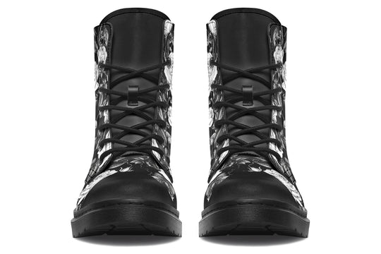 Veil of Roses Boots - Vegan Leather Doc-Style Boots with Durable Stitched on Soles