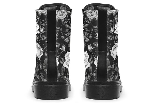 Veil of Roses Boots - Vegan Leather Doc-Style Boots with Durable Stitched on Soles