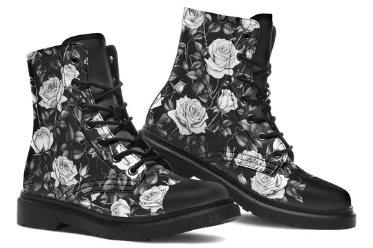 Veil of Roses Boots - Vegan Leather Doc-Style Boots with Durable Stitched on Soles