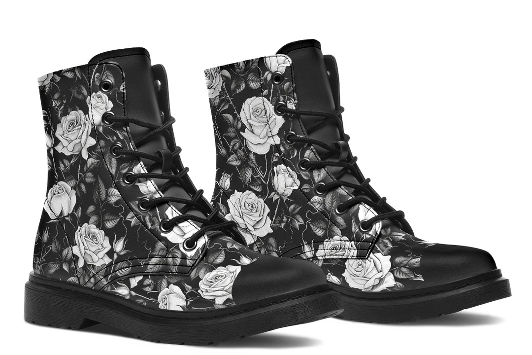 Veil of Roses Boots - Vegan Leather Doc-Style Boots with Durable Stitched on Soles