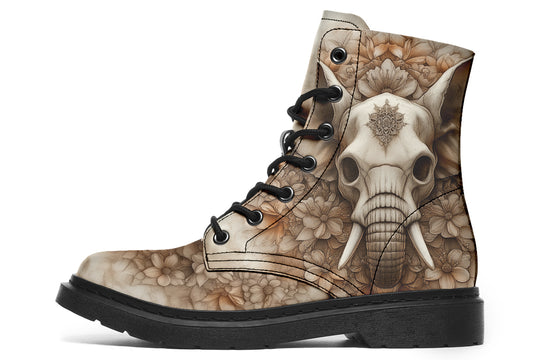 Veiltusk Mandala Boots - Vegan Leather Doc-Style Boots with Durable Stitched on Soles