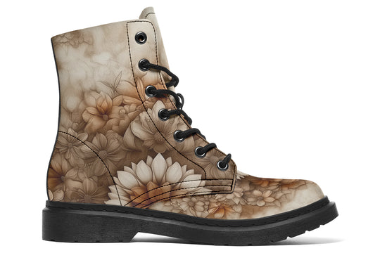 Veiltusk Mandala Boots - Vegan Leather Doc-Style Boots with Durable Stitched on Soles