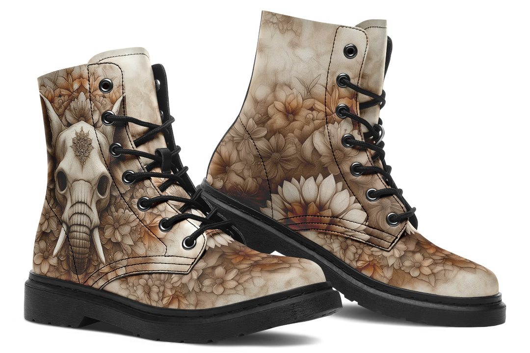 Veiltusk Mandala Boots - Vegan Leather Doc-Style Boots with Durable Stitched on Soles