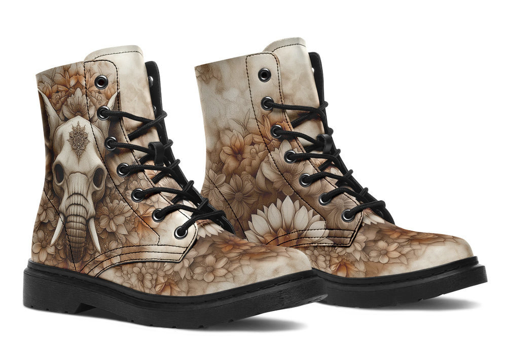 Veiltusk Mandala Boots - Vegan Leather Doc-Style Boots with Durable Stitched on Soles