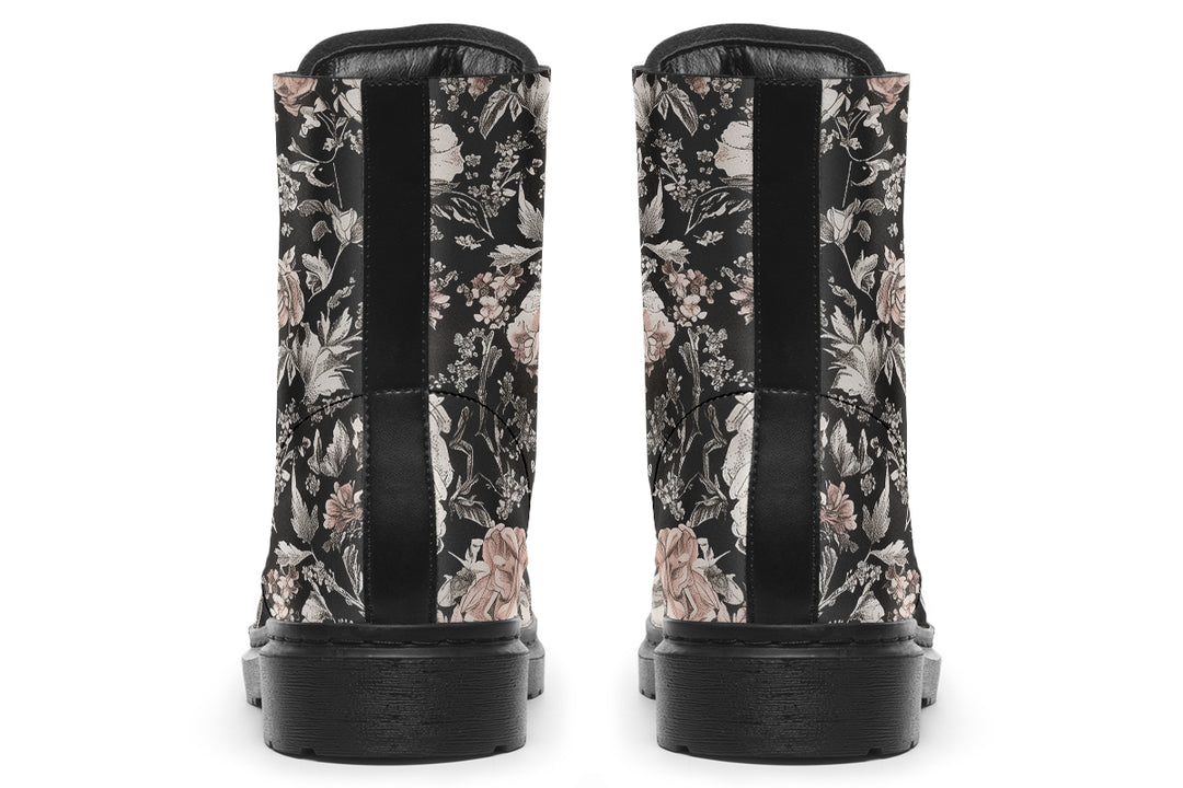 Vintage Peonies Boots - Vegan Leather Doc-Style Boots with Durable Stitched on Soles