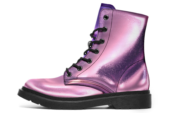 Violet Chrome Boots - Vegan Leather Doc-Style Boots with Durable Stitched on Soles