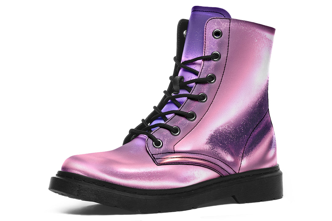 Violet Chrome Boots - Vegan Leather Doc-Style Boots with Durable Stitched on Soles