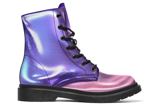 Violet Chrome Boots - Vegan Leather Doc-Style Boots with Durable Stitched on Soles