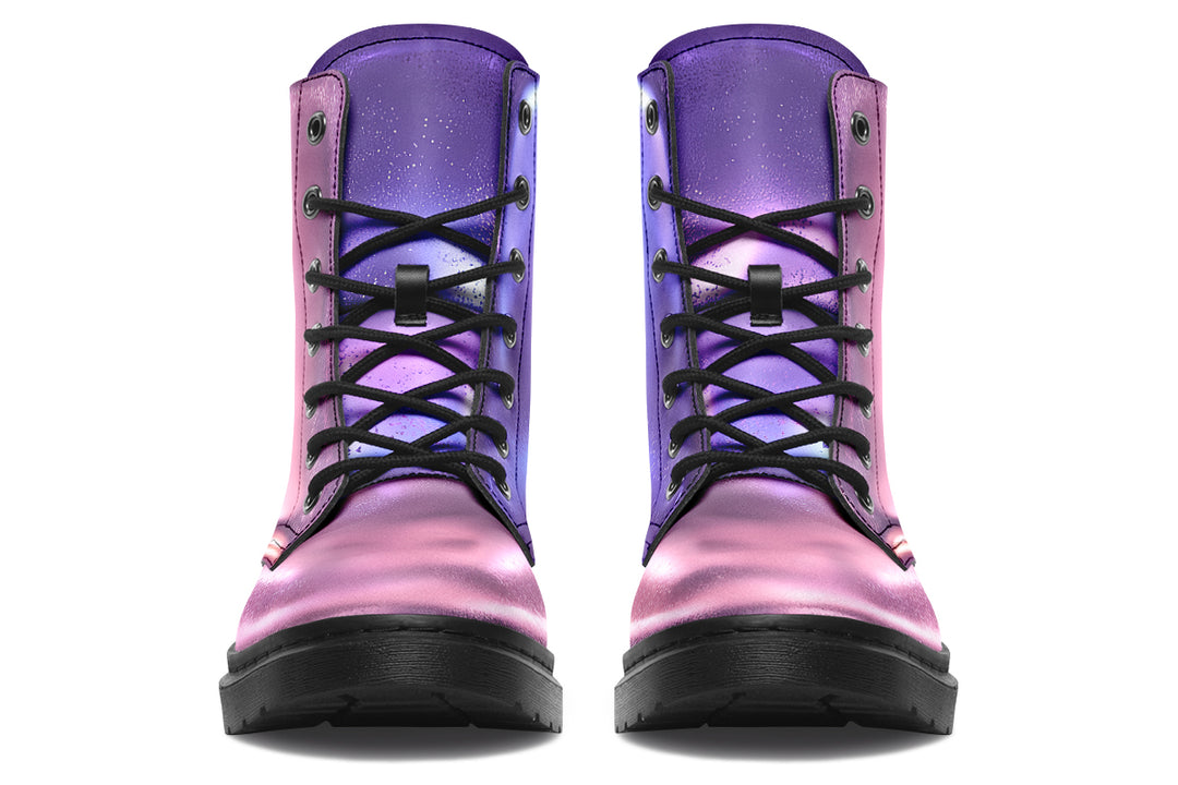 Violet Chrome Boots - Vegan Leather Doc-Style Boots with Durable Stitched on Soles