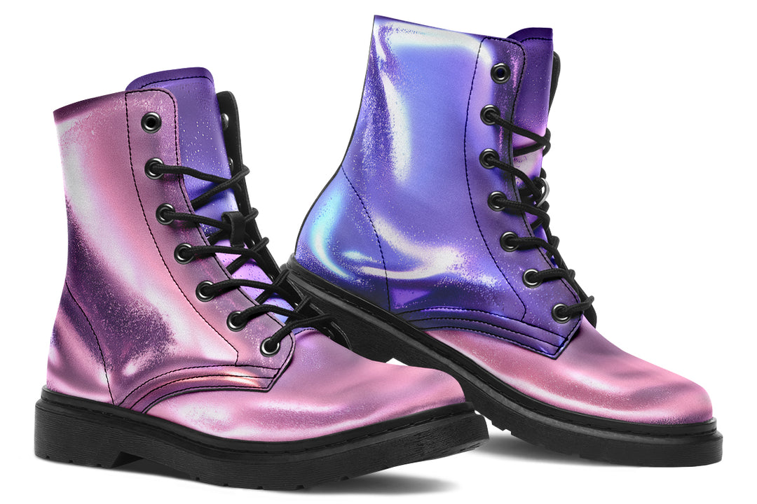 Violet Chrome Boots - Vegan Leather Doc-Style Boots with Durable Stitched on Soles