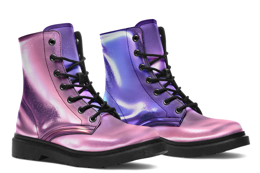 Violet Chrome Boots - Vegan Leather Doc-Style Boots with Durable Stitched on Soles