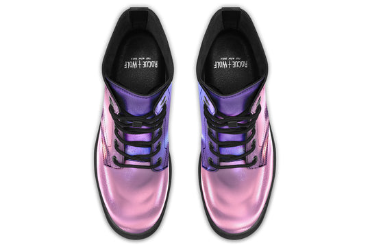 Violet Chrome Boots - Vegan Leather Doc-Style Boots with Durable Stitched on Soles