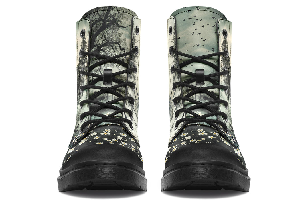 Whispers in the Fog Boots - Vegan Leather Doc-Style Boots with Durable Stitched on Soles